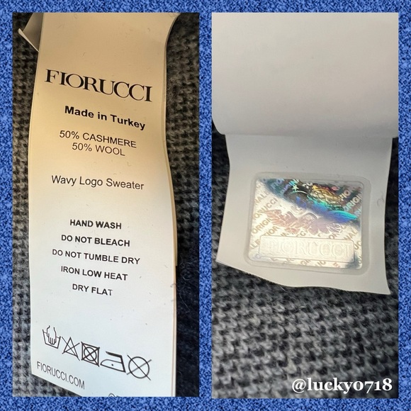 Fiorucci EUC Navy Wavy Logo Cashmere/Wool Sweater Sz M - Picture 7 of 7